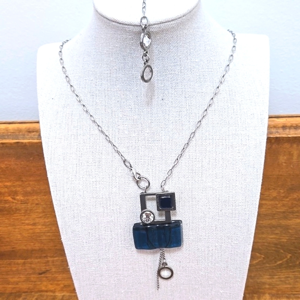 Cre Art Quebec Canada Fused Glass/Metal/Crystals Necklace